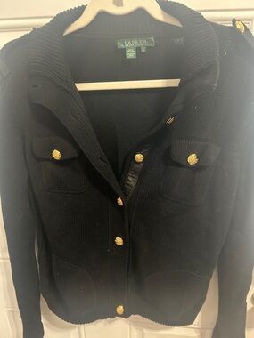 Lauren Ralph Lauren Black Knit Blazer with Gold-Tone Buttons